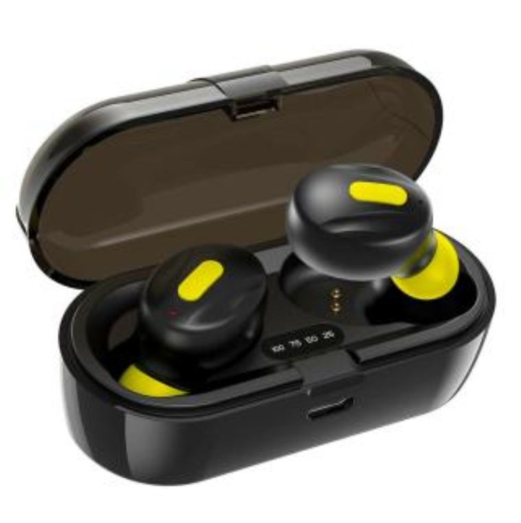 WeCool Black And Yellow IPX5 Moonwalk Mini Earbuds With Magnetic Charging Case Wireless Earphones