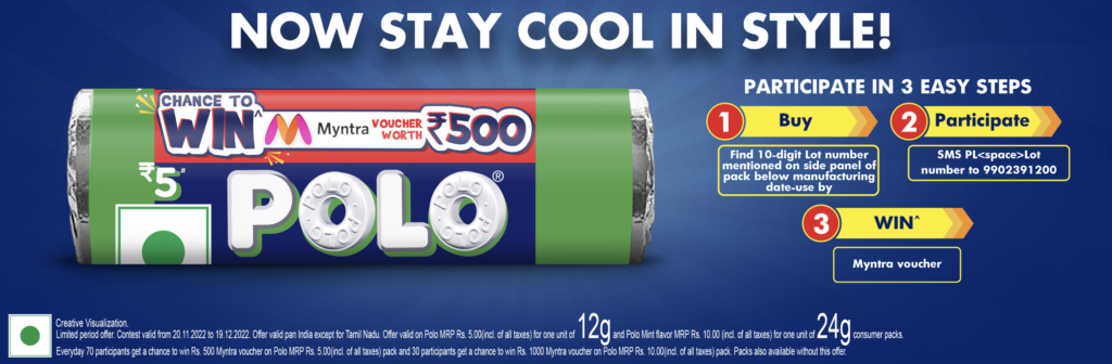 Polo Mint - Send SMS & Get ₹500 Myntra Gift Card | Lot Number