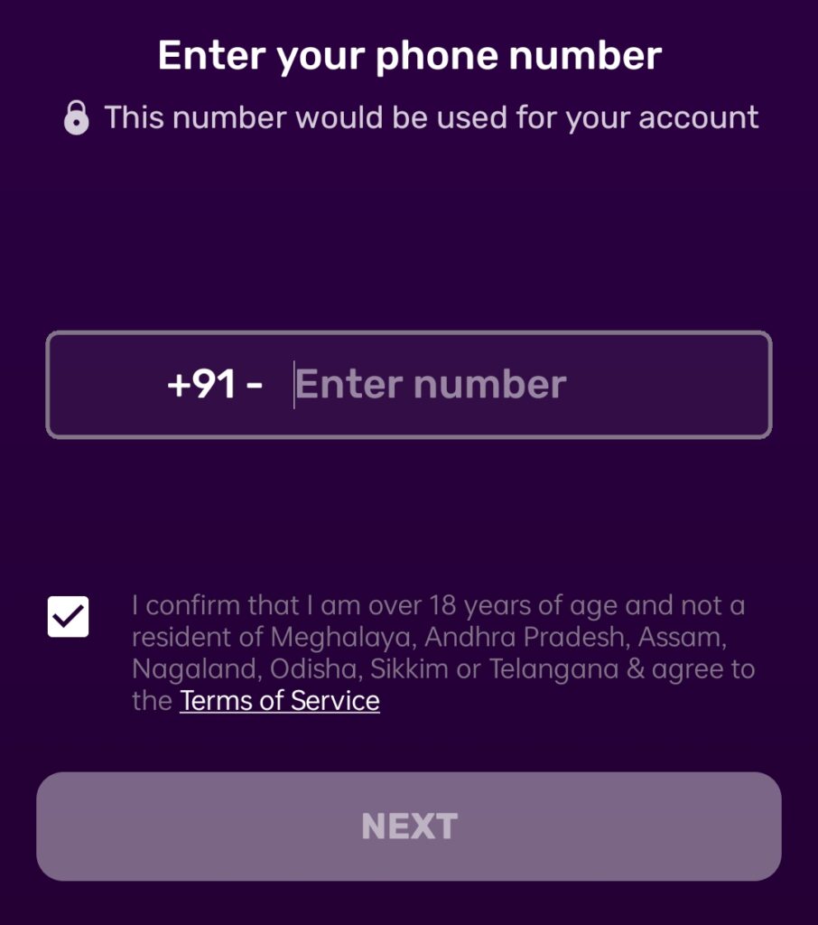 Rush App SignUp Mobile Number