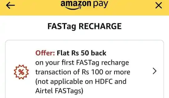 Amazon FasTag Recharge Offer | ₹50 Free Recharge