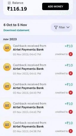 airtel ₹10 Cashback 50 cashback