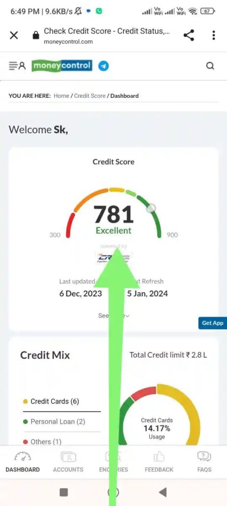 Redirects to the Credit Score Page.