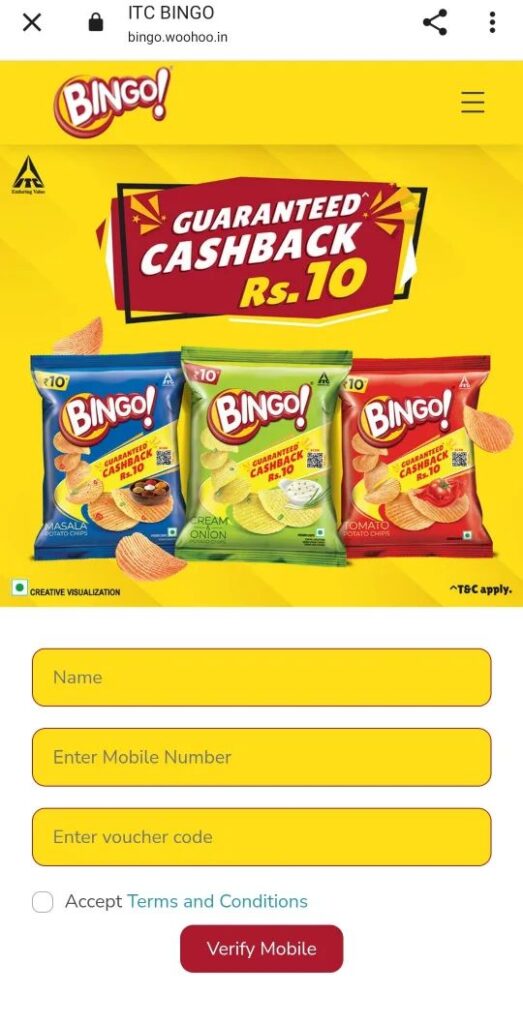 Buy ITC Bingo Potato Chips Consumer Promotions Pack to Claim the Cashback