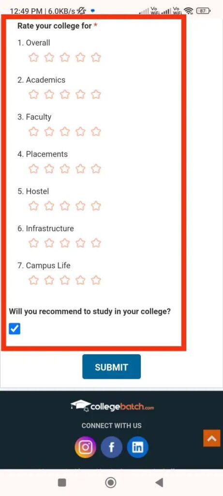 Rate Your College, Campus, Hostel etc