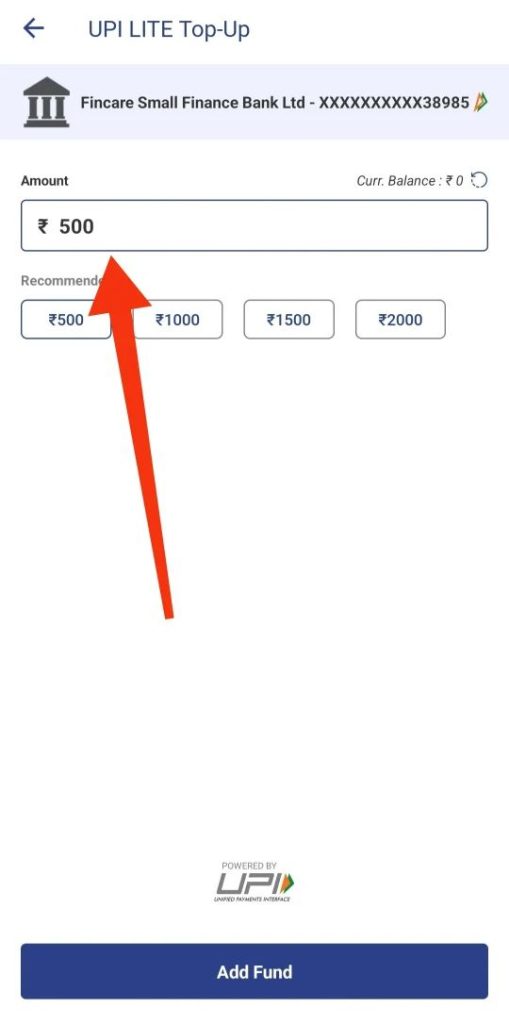Add ₹500 to UPI Lite